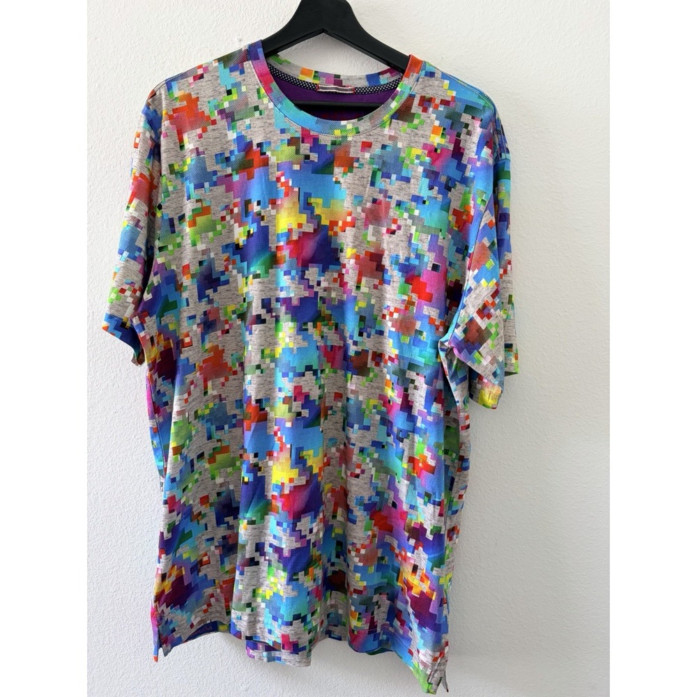 Robert Graham Mens T-Shirt XL/XL Multicolor Pixel Houndstooth Graphic Tee